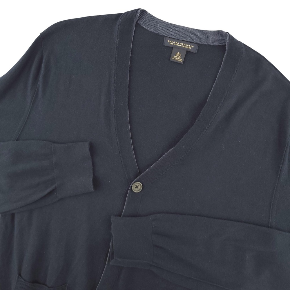 Banana Republic Sweater Mens L Blue Silk Cotton Cashmere V Neck Cardigan Knit